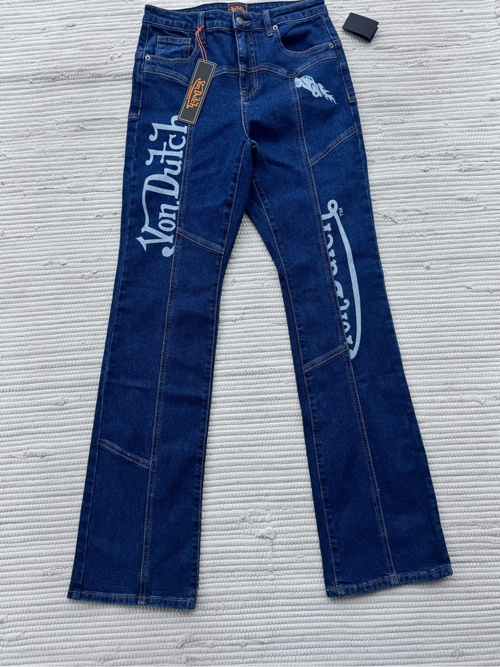 Von Dutch Graphic Jeans Y2K Dark Wash Flare Straight Leg Size 7/28 - Picture 2 of 9